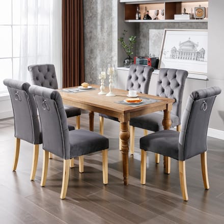REDOM Eetkamerstoelen Set Van 6 - Gestoffeerd Met Knopen - Modern - Hout En Metaal - Grijs