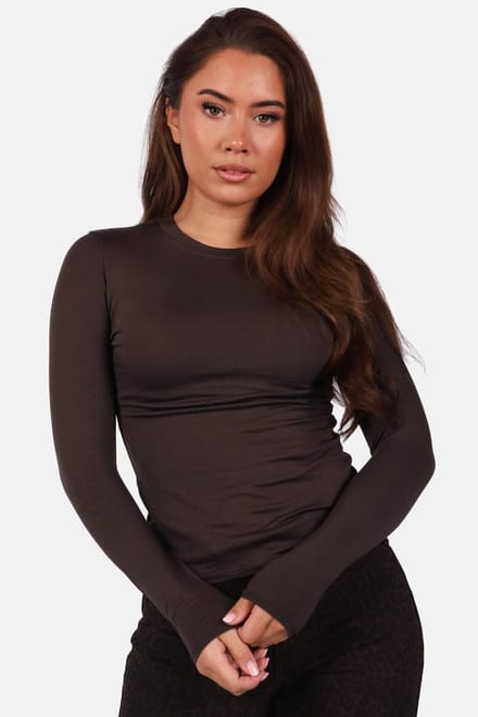 Getdrezzed Top - Maat: XL - Dubbel gevoerde basic top met ronde hals bruin