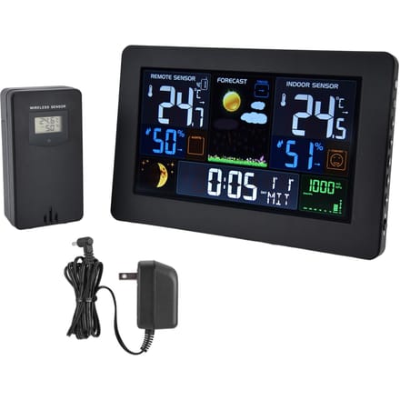 Digitaal kleurenweerstation met meerdere gegevens, achtergrondverlichting, grote cijfers, thermometer black