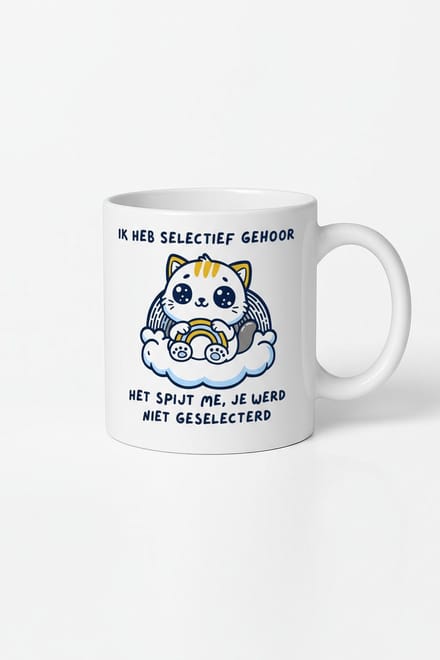 Ik Heb Selectief Gehoor Mok - Grappige Koffiemok met Kat Design