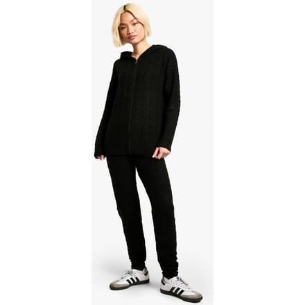boohoo Dames Zacht kabelgebreid trainingspak met capuchon en ritssluiting | Black | Maat: Medium