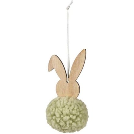 Houten hanger pasen popom haas, kleur assorti