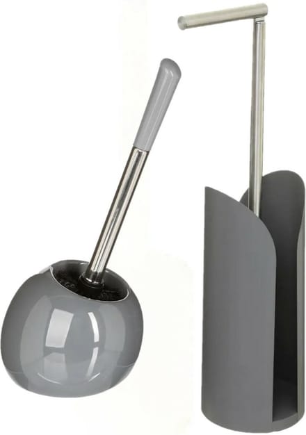 5Five - WC-borstel/toiletborstel met toiletrolhouder set in het grijs