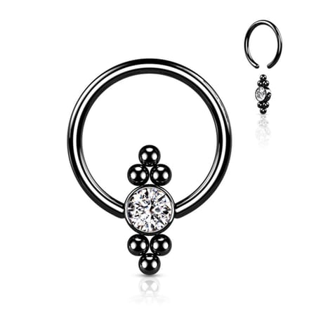 Piercing PVD flatt ball cluster ball closure ring 1.2x10 - zwart - LMPiercings