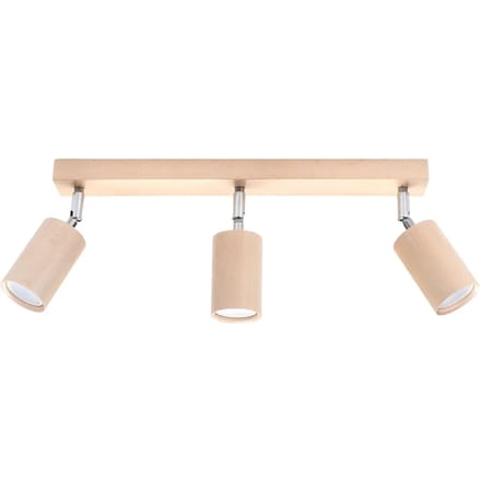 Plafondlamp BERG 3 met 3 draaibare houten kappen - Sollux Lighting - IP20 - Natuurlijk hout hout behuizing - 45 x 5 x 20 cm - 3 x GU10 LED, exclusief lichtbron - 3 x 10 W - Scandinavische plafondlamp voor woonkamer, slaapkamer en keuken