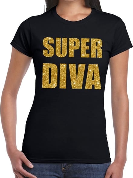 Super Diva glitter tekst t-shirt zwart dames - dames shirt Super Diva S