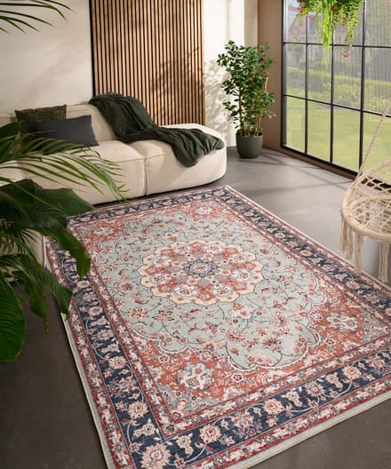 Vintage buitenkleed - Valenca Nova saliegroen/rood 80x150