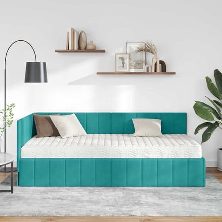 vidaXL - Hoekbedframe - met - Matras - met - hoofdeinde - 2 - st - Turquoise - Fluweel