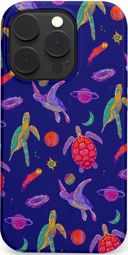 Casetastic hoesje geschikt voor Apple iPhone 14 Pro - MagSafe - Dubbellaagse bescherming - Kosmische schildpad - Fashion Case - Donkerblauw Lavendel