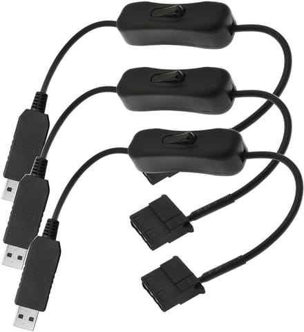 RUNCCI-YUN 3PCS USB naar Molex 12V Fan Adapter met Schakelaar - 3-Pin & 4-Pin