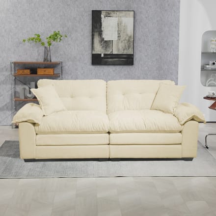 MODFU 2-Zits Sofa - Diepe Zitting En Dubbel Zitkussen - Chenille - Beige - 214 x 89 x 93 cm