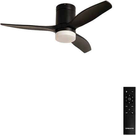 CREATE - Stille 40W plafondventilator met technische ABS bladen (Ø112cm) (ruimtes ≤10m²) - Zwart - Met licht - Afstandsbediening - WIND CALM