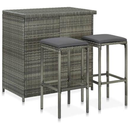 vidaXL - 3-delige - Barset - poly - rattan - grijs