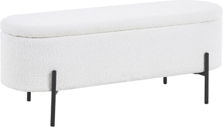 Opbergbank Lieke Wit - Bouclé - Breedte 110 cm - Diepte 40 cm - Hoogte 44 cm