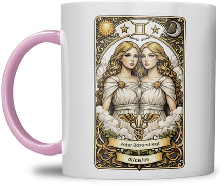 Sterrenbeeld mok - Tweeling - Roze - Tarot mok - Gepersonaliseerd met naam en datum