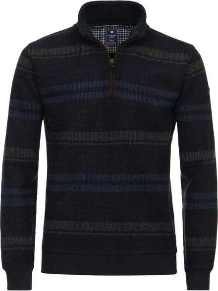 Redmond sweat heren schipperstrui sweatstof - opstaande kraag - blauw gestreept (middeldik)