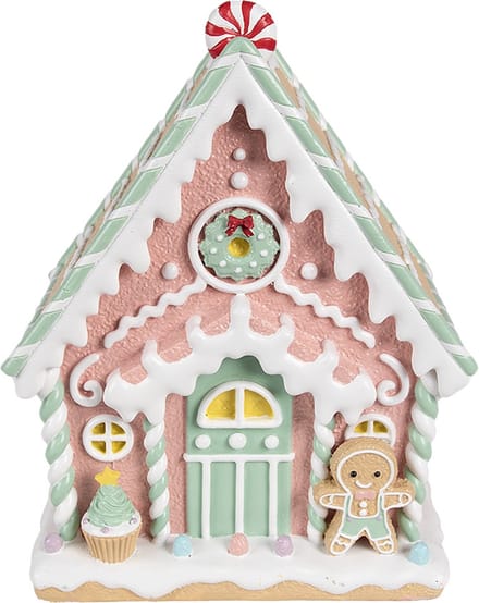 Clayre & Eef Gingerbread house 20x16x25 cm Roze Kunststof