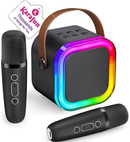 Draagbare Karaoke Machine met 2 Draadloze Microfoons en Bluetooth voor Kinderen en Volwassenen