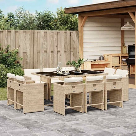 vidaXL - 11-delige - Tuinset - met - kussens - poly - rattan - beige