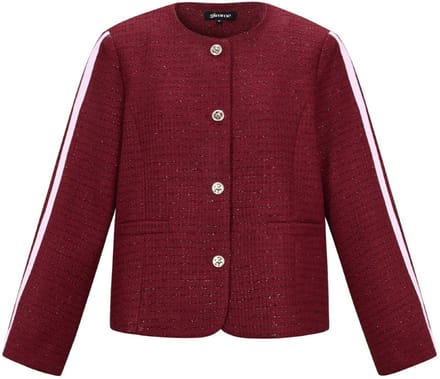 Comfortabele Geweven Polyester Damesjas met Ruitpatroon en Ronde Hals - Zwart - Maat S