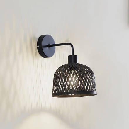 Lindby - Wandlamp hout - 1licht - Bamboe, metaal - H: 27 cm - E27 - zwart