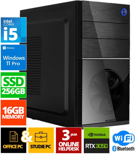 Intel Compleet PC | Intel Core i5 | 16 GB DDR4 | 512GB SSD - NVMe | RTX 3050 | Windows 11 Pro + WiFi & Bluetooth