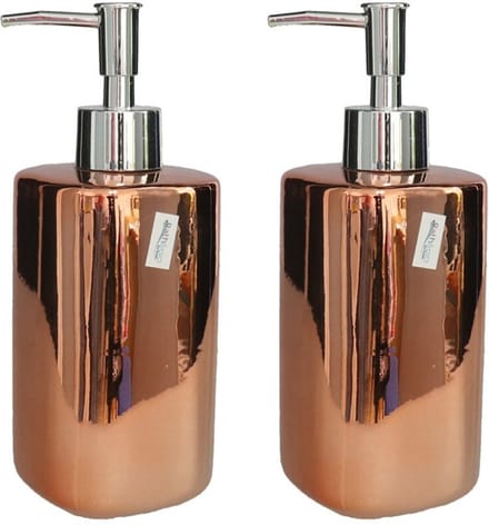 Gerim - Zeeppompje/dispenser - 2x stuks - keramiek - koper kleur - 7 x 19 cm