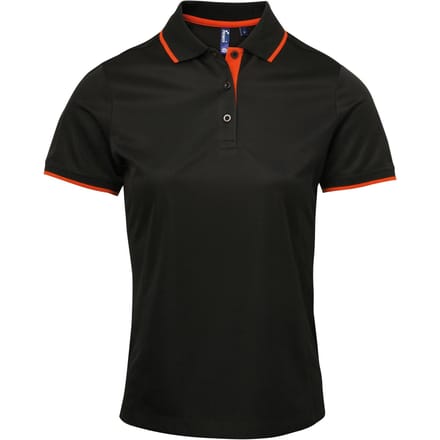 Premier Dames/dames Contrast Coolchecker Poloshirt (Zwart/Oranje)