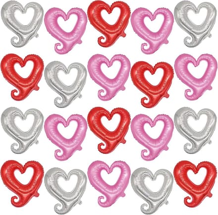 Solidchoice - Set van 20 Holle Hart Ballonnen in Rood, Roze en Zilver
