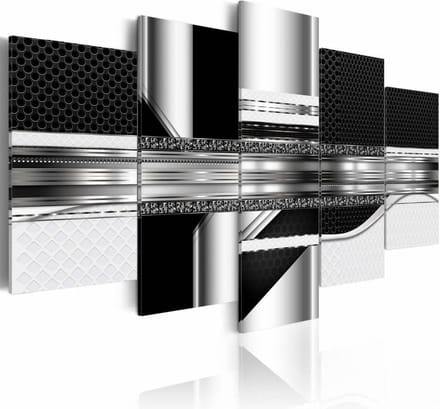 Schilderij - In het zilver, 5 luik, Zwart/Zilver look, 2 maten, Premium print