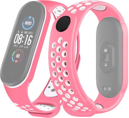 Siliconen bandje - geschikt voor Xiaomi Mi Band 5 / Mi Band 6 - roze-wit