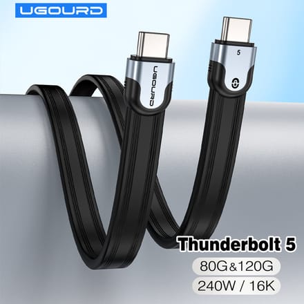 UGOURD Nieuwe platte Thunderbolt 5 hogesnelheidsdatakabel 80 Gbps 0,15 m-1 m Volledig uitgeruste Type C USB5-kabel Compatibel met alle USB-C-poorten