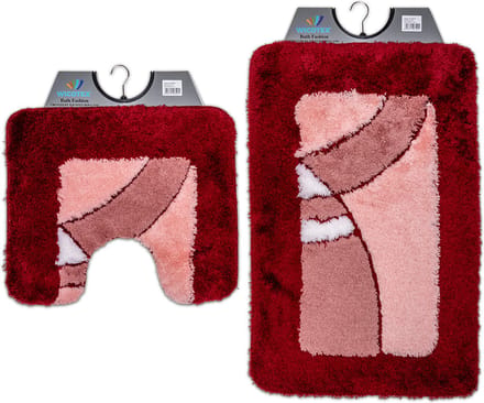 Wicotex - Badmat set met Toiletmat - WC mat met uitsparing Bordeaux - Antislip onderkant