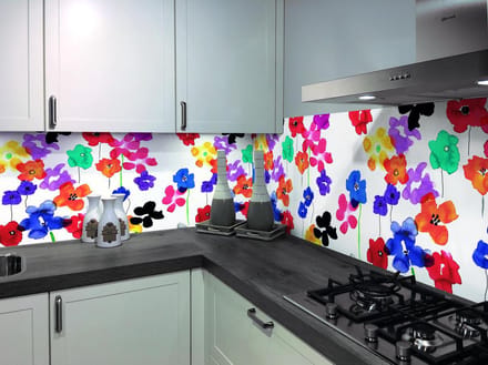 Spatwand met print - Kleurrijke Aquarel Bloemen