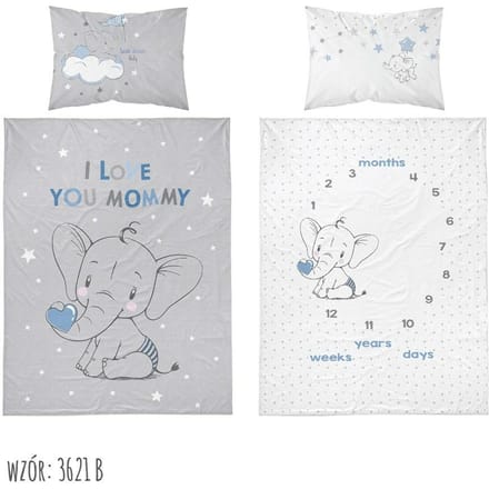 Kinderbeddengoed 90x120 cm - Olifant Blauw Grijs Katoen