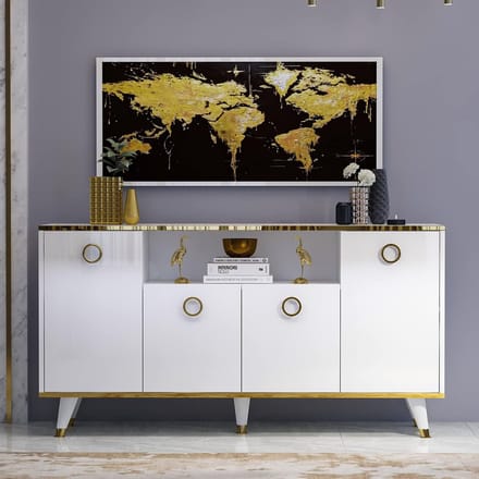 Console met 4 Deuren, Dressoir en Opbergruimte in Rustiek Wit voor een Stijlvol Interieur