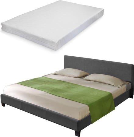 Houten bed stof bedbodem en matras 180x200 cm donkergrijs