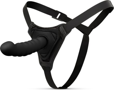 EasyToys - Siliconen Strap On - Gebogen - Strapon - Pegging - Strapon Voorbinddildo - Strapon Harnas - Voorbinddildo - Dildo - Dildo's - Zwart