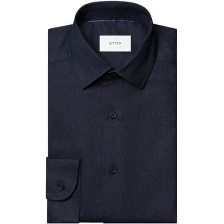 Eton Overhemd Solid Color Double-Twisted Yarn Cotton Flanel Navy / male