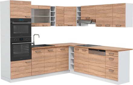 Vicco Hoekkeuken R-Line, Sonoma/Wit, 247 x 237 cm, WB Eik