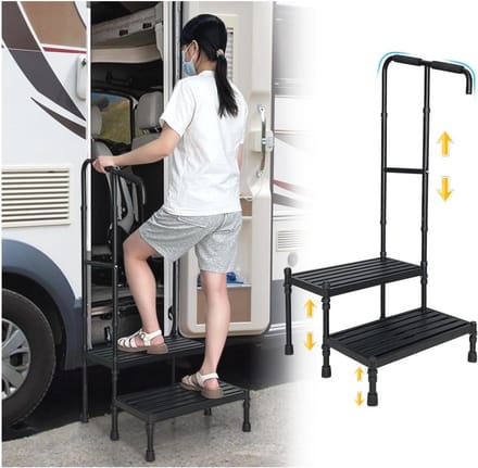 Verstelbare Opstapkruk met Handvat - 2-traps Platform voor Auto, Camper, en Reisgebruik