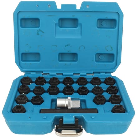 22 stuks Wielslot Sleutel Verwijderingskit Anti-diefstal Wielbout Verwijderingsgereedschap Met 12 inch Dopadapter black