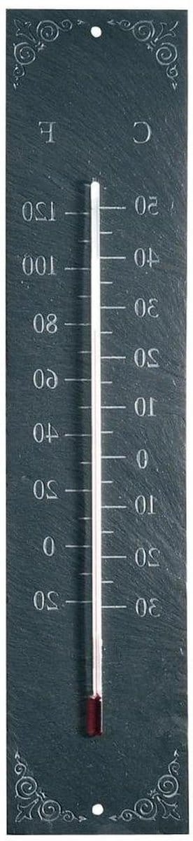 Leisteen Thermometer - Buitenmeter - Tuin Temperatuur - Decoratief Ornament - 45 cm - Grijs