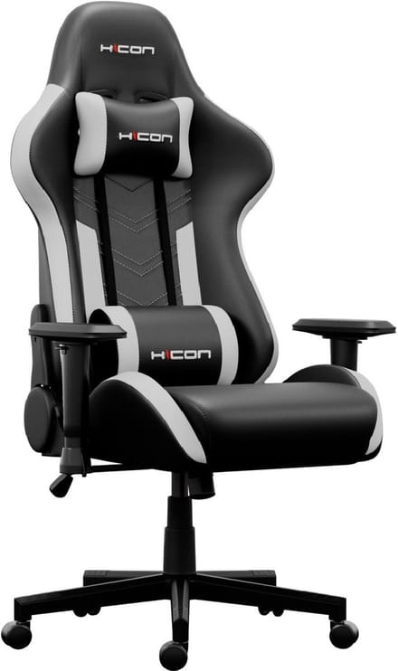 HICON® Gamestoel – Gaming Stoel – Gaming Chair met Voetsteun en Lendenkussen | Ergonomische Bureaustoel - Lambeth Wit