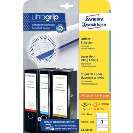 Ordnerrugetiket Avery 192x38mm wit 25 vel 7 etiketten per vel