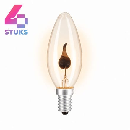 4x Kaarslamp Gloeilamp E14 - 3W - Warm Wit Licht (2700K) - 10 lm - 1 jaar - Dimbaar - Flicker Flame - Flakkerkaars
