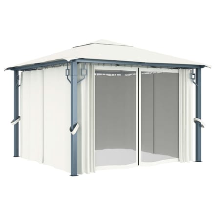 vidaXL - Prieel - met - gordijn - 300x300 - cm - aluminium - crème