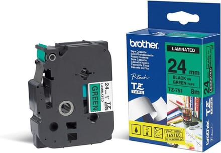 Brother Gloss Laminated Labelling Tape - 24mm, Black/Green