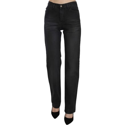 Just Cavalli Zwarte Gewassen Hoge Taille Rechte Denim Broek Jeans
