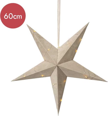 Fluwelen kerstster "beige" met lampjes